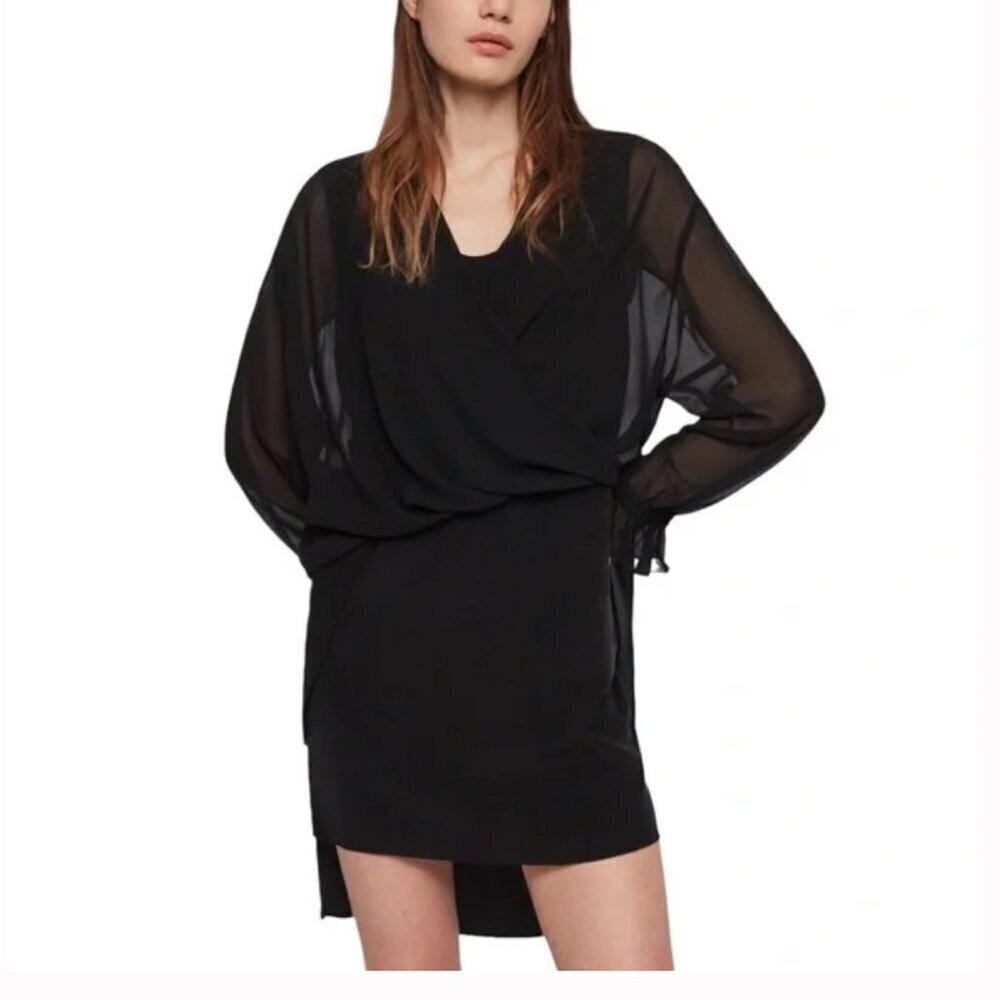 AllSaints Women's XS Penny Black Draped Dress Mini Layered Minimal Whimisgoth